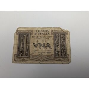 1 Lire Banknote 1944 Kingdom of Italy Circulated Good
